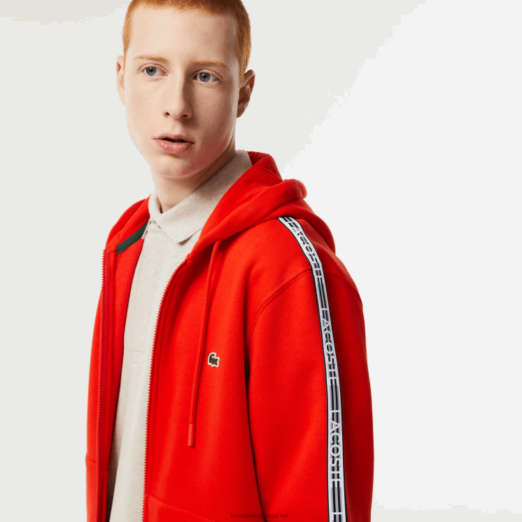 Lacoste hoodie met ritssluiting en merkstrepen in klassieke pasvorm 0828H15 rode s5h Heren