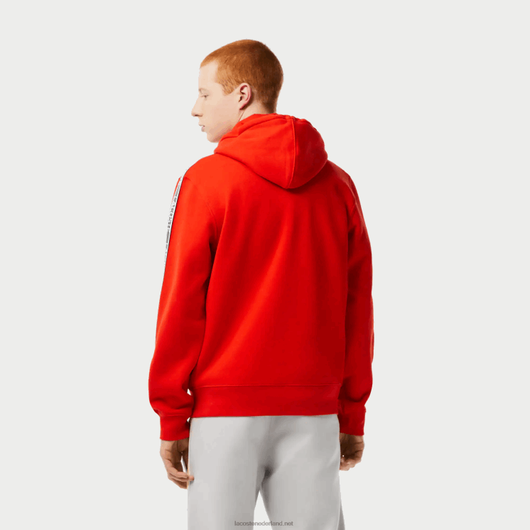 Lacoste hoodie met ritssluiting en merkstrepen in klassieke pasvorm 0828H15 rode s5h Heren