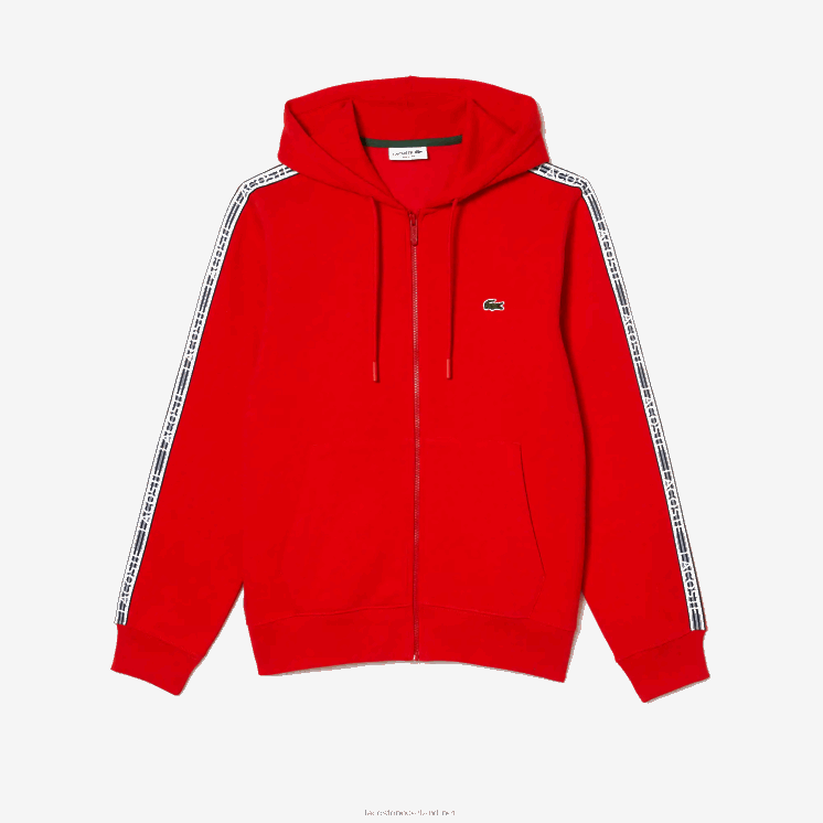 Lacoste hoodie met ritssluiting en merkstrepen in klassieke pasvorm 0828H15 rode s5h Heren