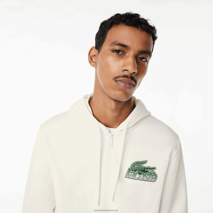 Lacoste hoodie van ongeborsteld fleece met rits 0828H319 wit 70v Heren