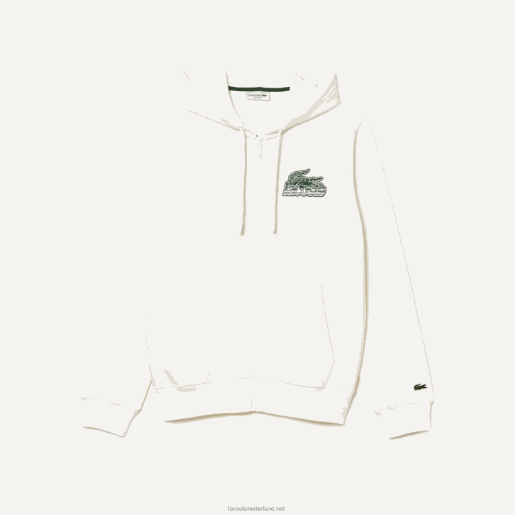 Lacoste hoodie van ongeborsteld fleece met rits 0828H319 wit 70v Heren