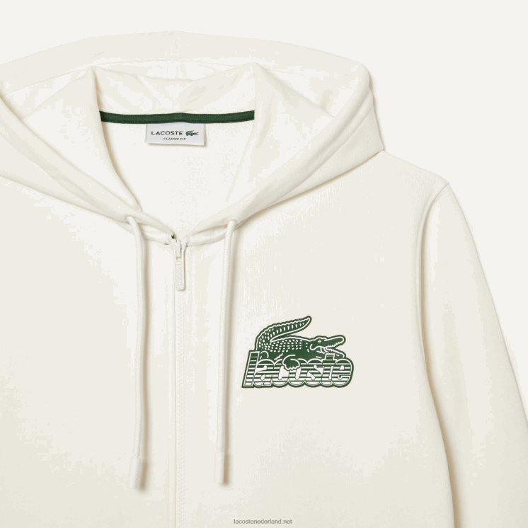 Lacoste hoodie van ongeborsteld fleece met rits 0828H319 wit 70v Heren