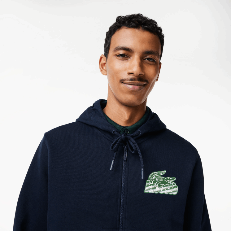 Lacoste hoodie van ongeborsteld fleece met rits 0828H320 marineblauw 166 Heren