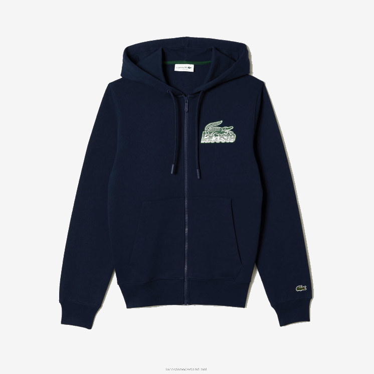 Lacoste hoodie van ongeborsteld fleece met rits 0828H320 marineblauw 166 Heren