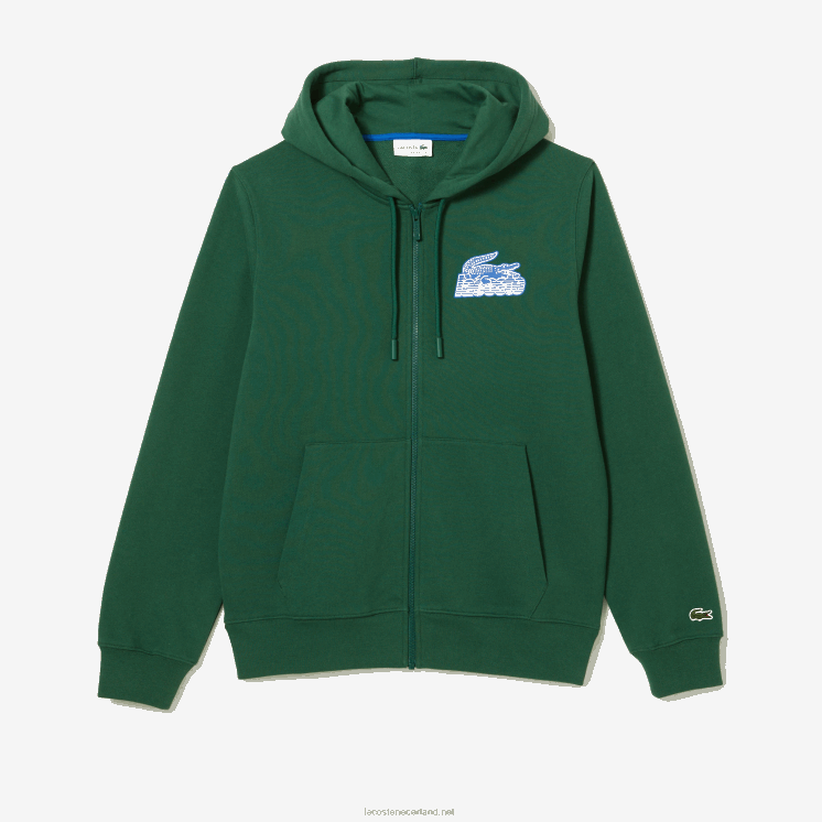 Lacoste hoodie van ongeborsteld fleece met rits 0828H321 groen 132 Heren
