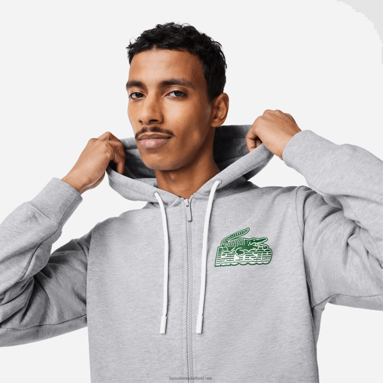 Lacoste hoodie van ongeborsteld fleece met rits 0828H322 grijze chine ca Heren