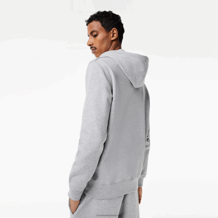 Lacoste hoodie van ongeborsteld fleece met rits 0828H322 grijze chine ca Heren