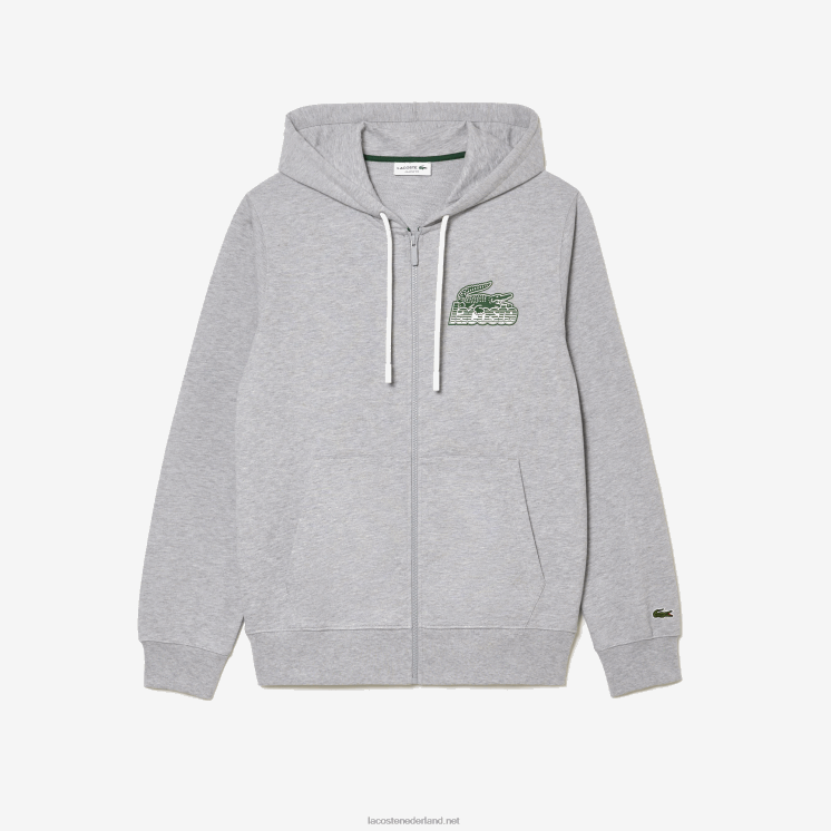 Lacoste hoodie van ongeborsteld fleece met rits 0828H322 grijze chine ca Heren