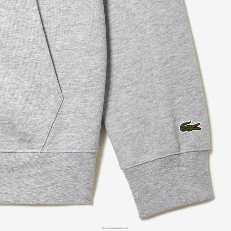 Lacoste hoodie van ongeborsteld fleece met rits 0828H322 grijze chine ca Heren