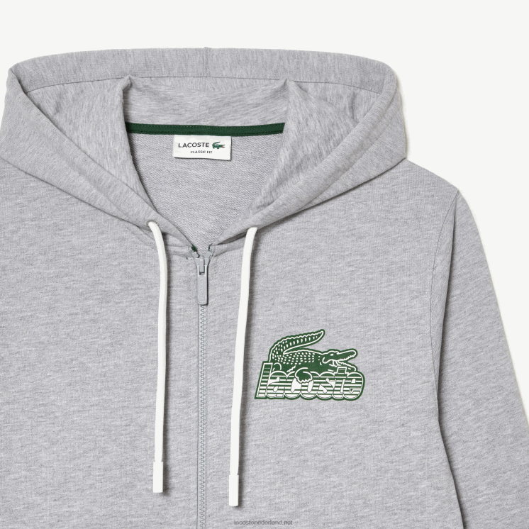 Lacoste hoodie van ongeborsteld fleece met rits 0828H322 grijze chine ca Heren