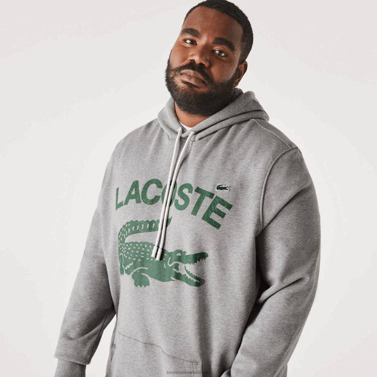 Lacoste katoenen fleece hoodie - grote maat - lang 0828H364 grijze knik erf Heren