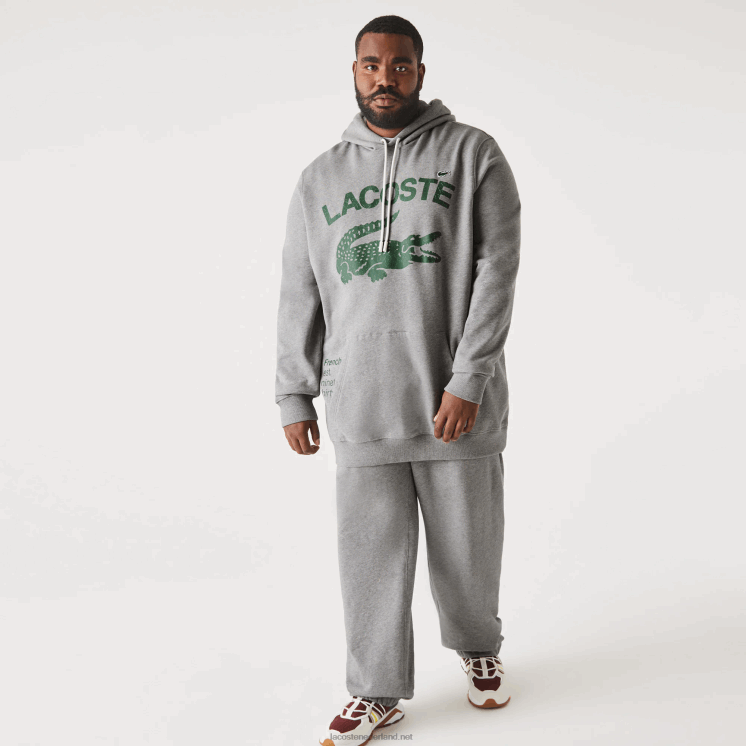 Lacoste katoenen fleece hoodie - grote maat - lang 0828H364 grijze knik erf Heren