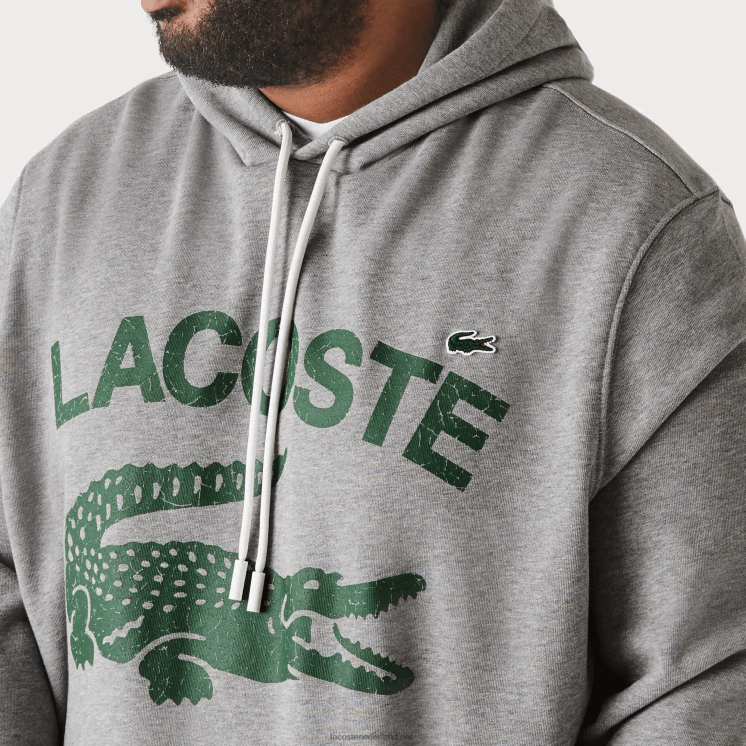 Lacoste katoenen fleece hoodie - grote maat - lang 0828H364 grijze knik erf Heren