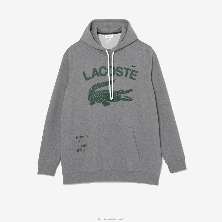 Lacoste katoenen fleece hoodie - grote maat - lang 0828H364 grijze knik erf Heren