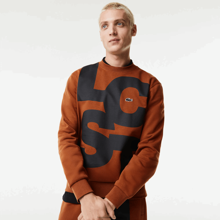Lacoste katoenen sweatshirt met klassieke pasvorm en contrasterende letters 0828H1040 bruin 3pb Heren