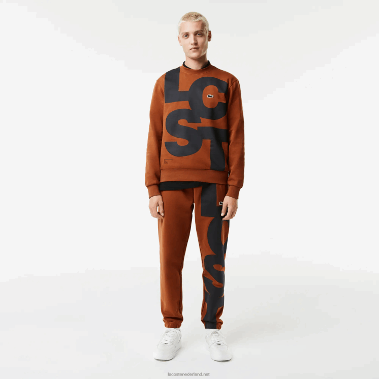 Lacoste katoenen sweatshirt met klassieke pasvorm en contrasterende letters 0828H1040 bruin 3pb Heren