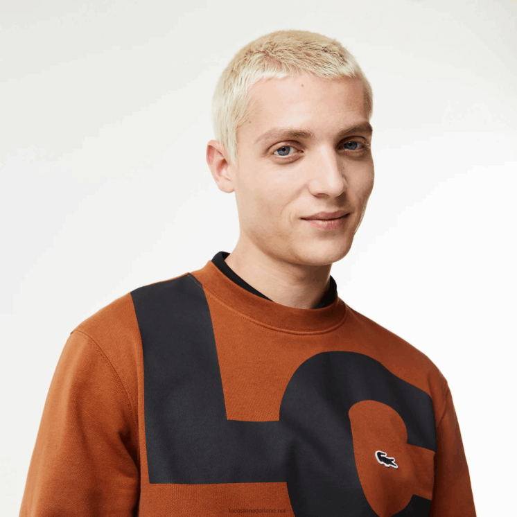Lacoste katoenen sweatshirt met klassieke pasvorm en contrasterende letters 0828H1040 bruin 3pb Heren