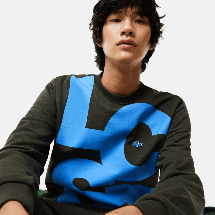 Lacoste katoenen sweatshirt met klassieke pasvorm en contrasterende letters 0828H1041 kaki groen s7t Heren