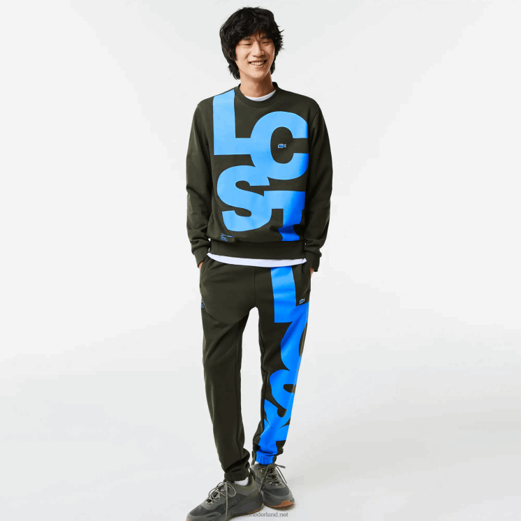 Lacoste katoenen sweatshirt met klassieke pasvorm en contrasterende letters 0828H1041 kaki groen s7t Heren