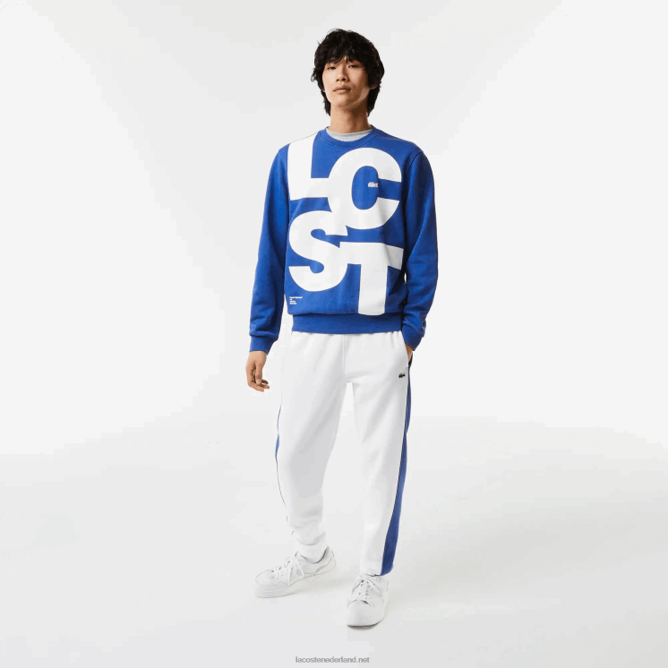 Lacoste katoenen sweatshirt met klassieke pasvorm en contrasterende letters 0828H1042 blauw k1q Heren