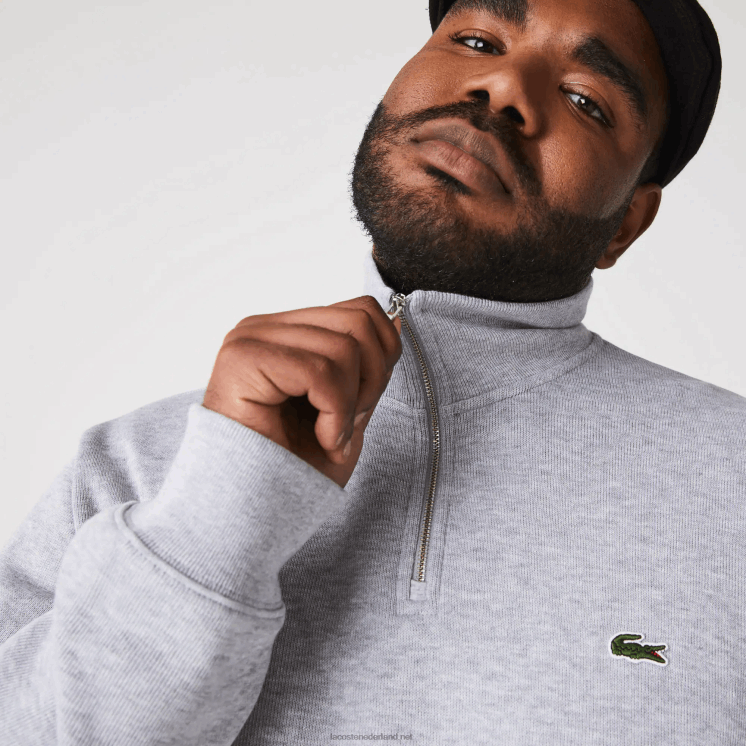 Lacoste katoenen sweatshirt met opstaande kraag en ritssluiting 0828H954 grijze chine ca Heren