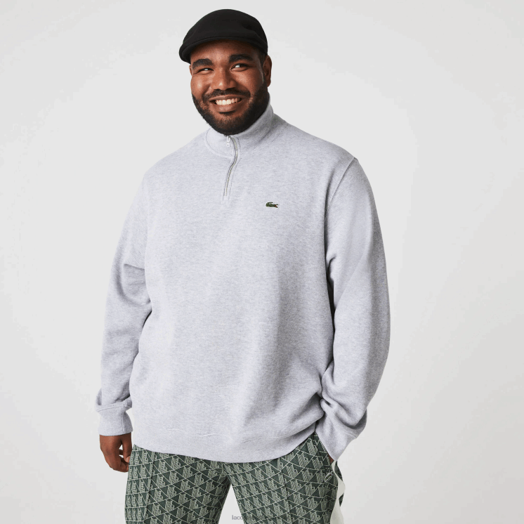 Lacoste katoenen sweatshirt met opstaande kraag en ritssluiting 0828H954 grijze chine ca Heren