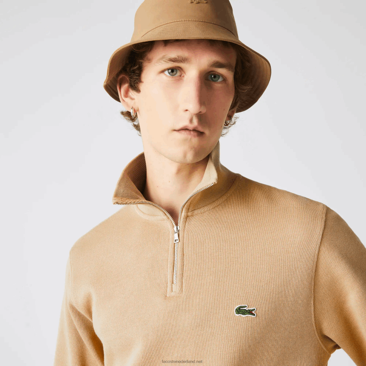 Lacoste katoenen sweatshirt met opstaande kraag en ritssluiting 0828H957 beige 02s Heren