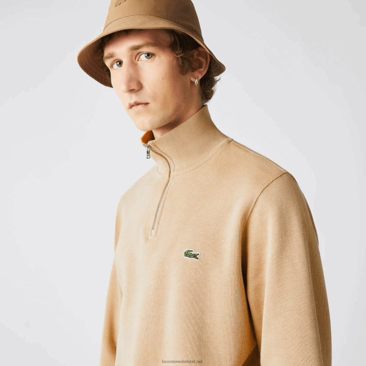 Lacoste katoenen sweatshirt met opstaande kraag en ritssluiting 0828H957 beige 02s Heren