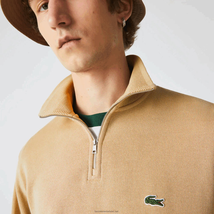 Lacoste katoenen sweatshirt met opstaande kraag en ritssluiting 0828H957 beige 02s Heren
