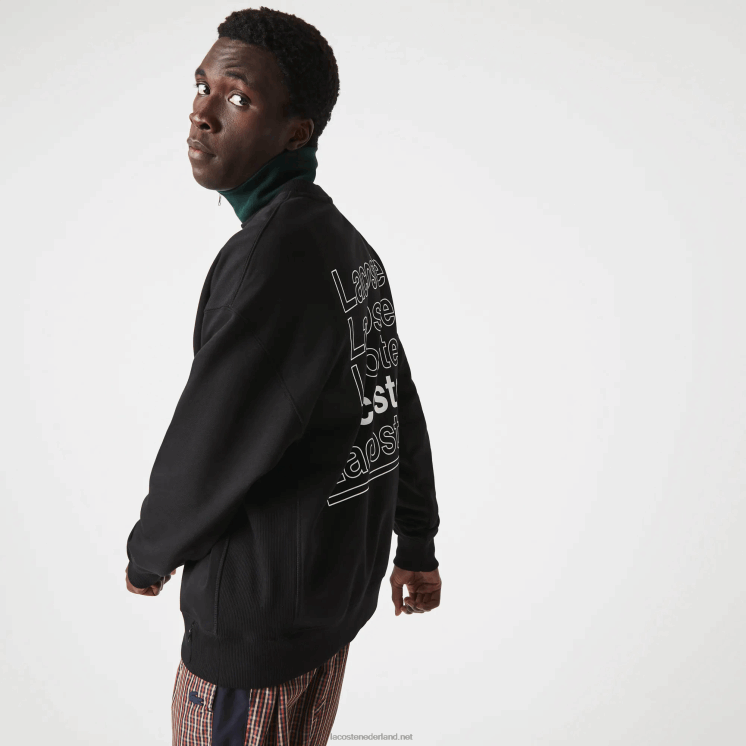 Lacoste live loose fit fleece sweatshirt met ronde hals en print 0828H1197 zwart 031 Heren