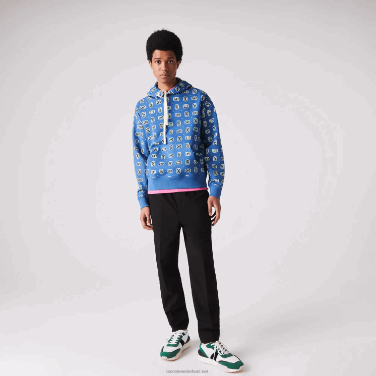 Lacoste live losvallende katoenen hoodie met print 0828H1143 blauw wit bx9 Heren