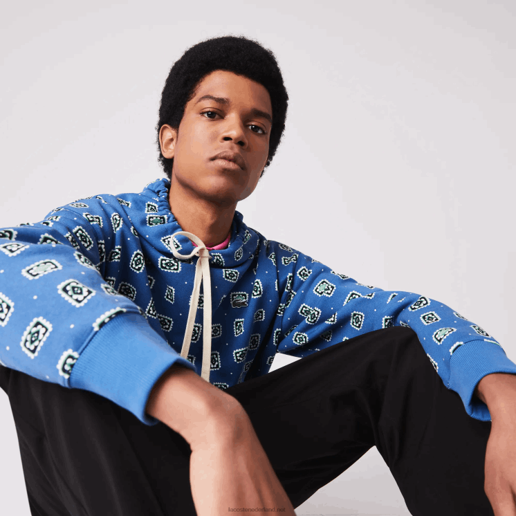 Lacoste live losvallende katoenen hoodie met print 0828H1143 blauw wit bx9 Heren