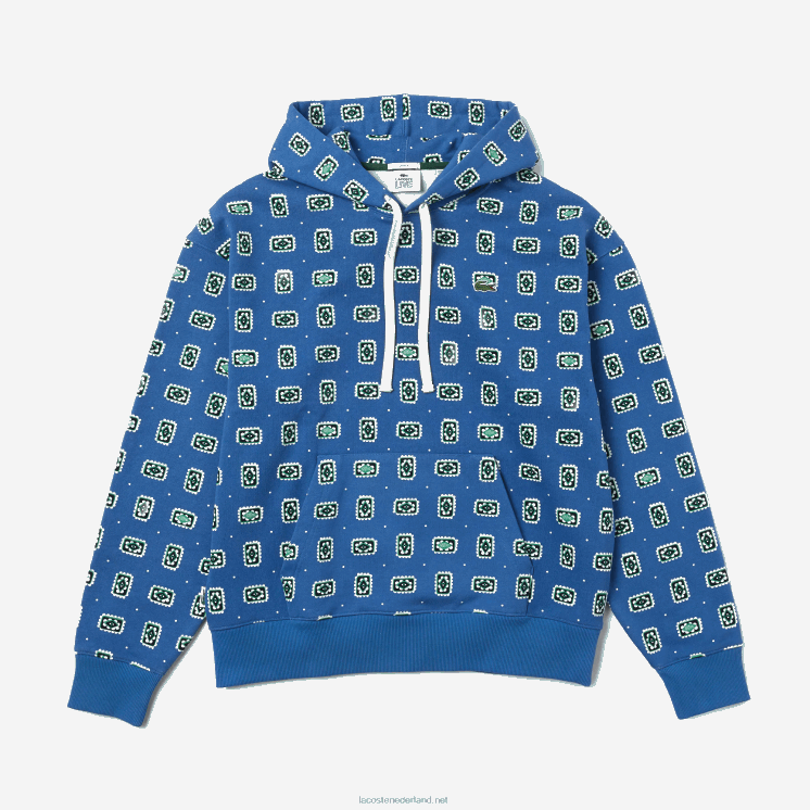 Lacoste live losvallende katoenen hoodie met print 0828H1143 blauw wit bx9 Heren