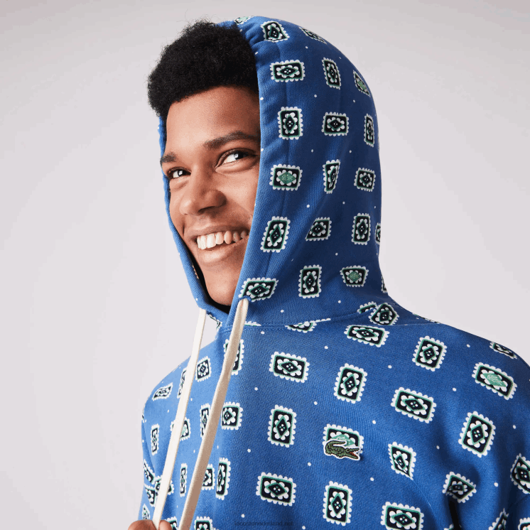 Lacoste live losvallende katoenen hoodie met print 0828H1143 blauw wit bx9 Heren