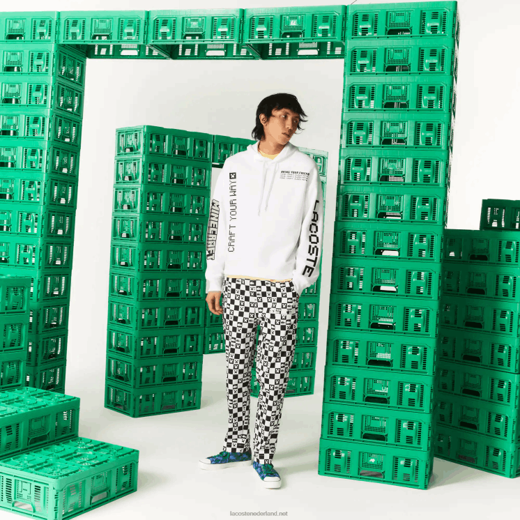 Lacoste live x minecraft losvallende fleece hoodie 0828H1165 wit 001 Heren