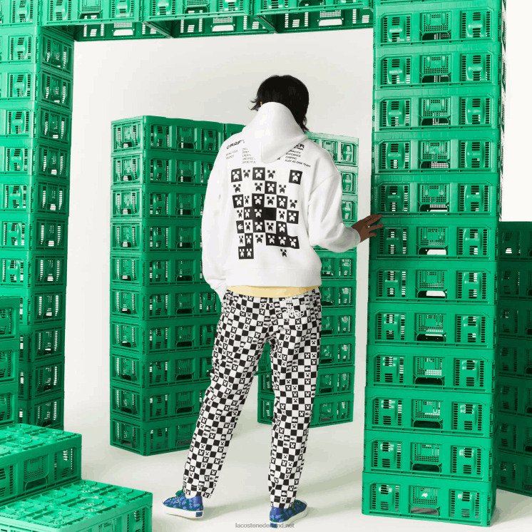 Lacoste live x minecraft losvallende fleece hoodie 0828H1165 wit 001 Heren
