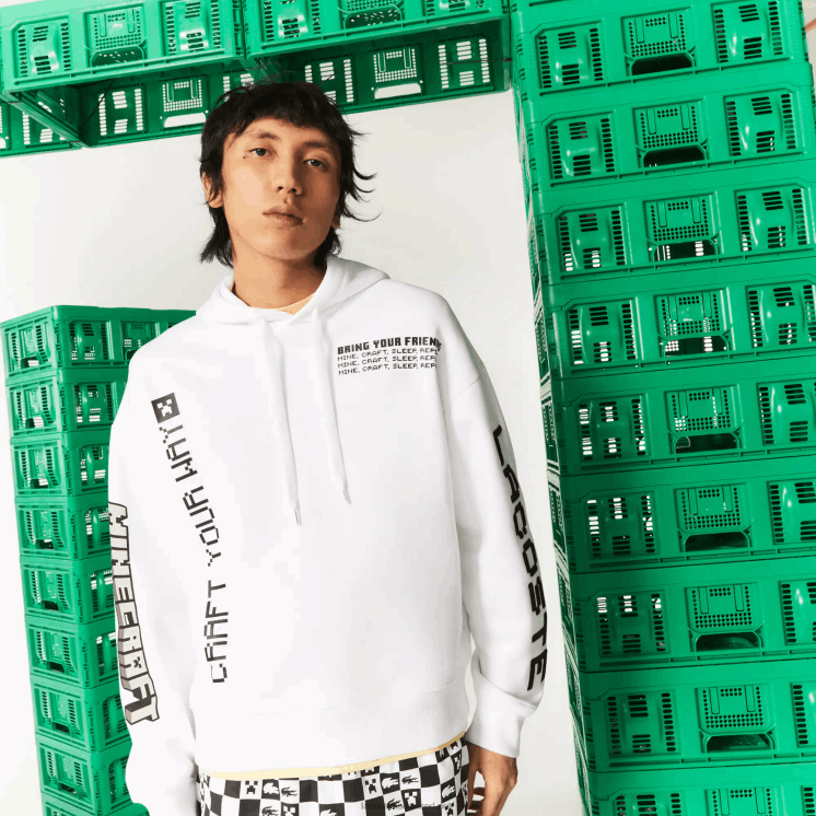 Lacoste live x minecraft losvallende fleece hoodie 0828H1165 wit 001 Heren