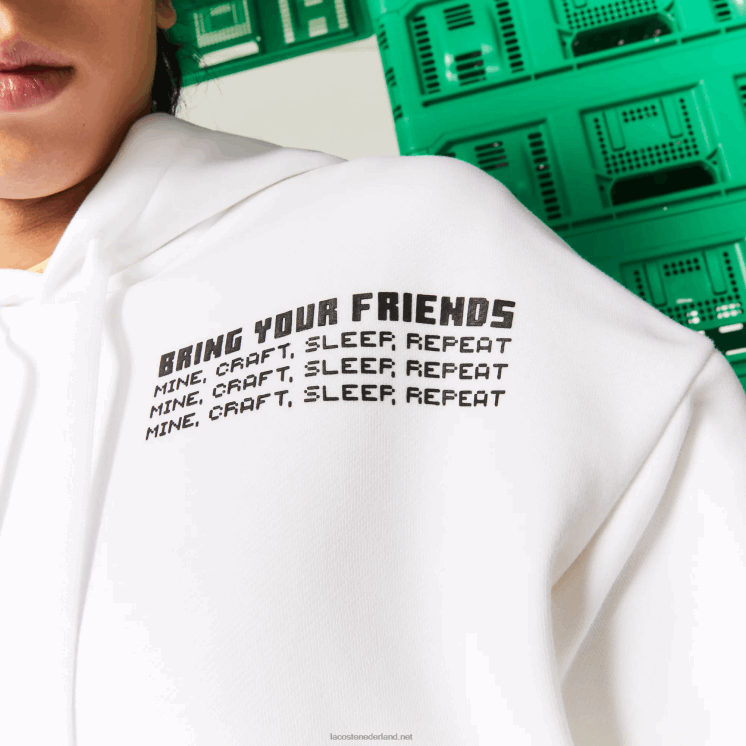 Lacoste live x minecraft losvallende fleece hoodie 0828H1165 wit 001 Heren