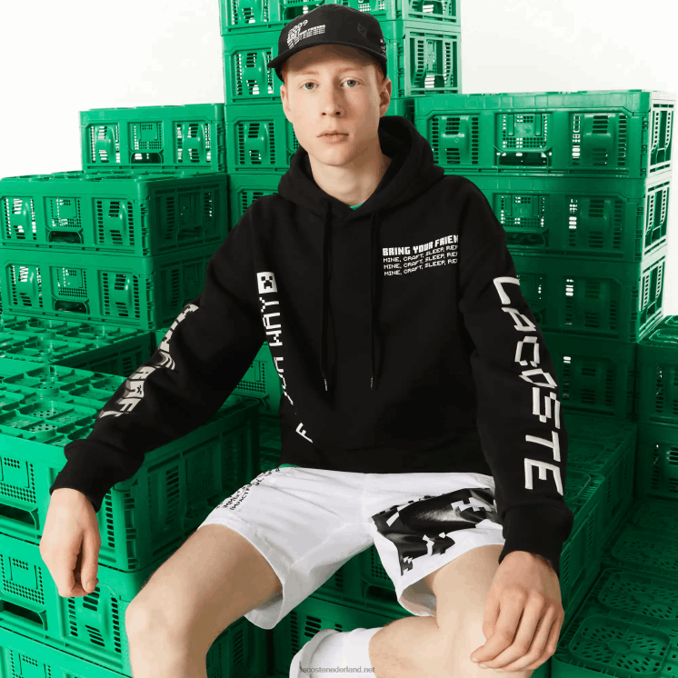Lacoste live x minecraft losvallende fleece hoodie 0828H1166 zwart 031 Heren
