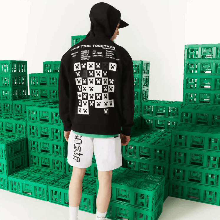 Lacoste live x minecraft losvallende fleece hoodie 0828H1166 zwart 031 Heren