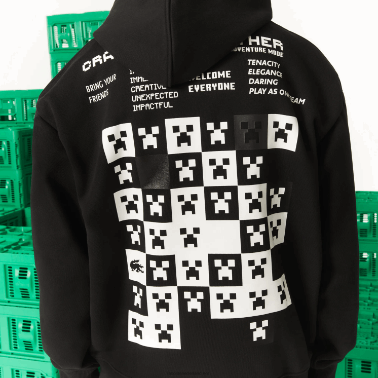 Lacoste live x minecraft losvallende fleece hoodie 0828H1166 zwart 031 Heren