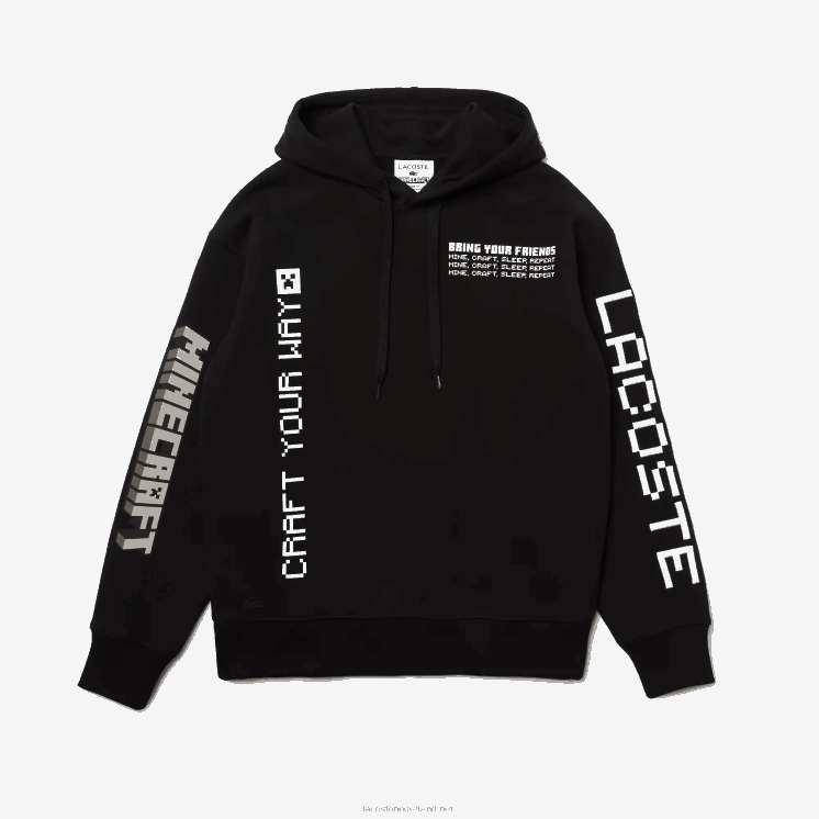 Lacoste live x minecraft losvallende fleece hoodie 0828H1166 zwart 031 Heren
