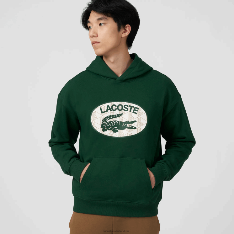 Lacoste losvallend sweatshirt met capuchon en merkmonogram 0828H970 groen 132 Heren