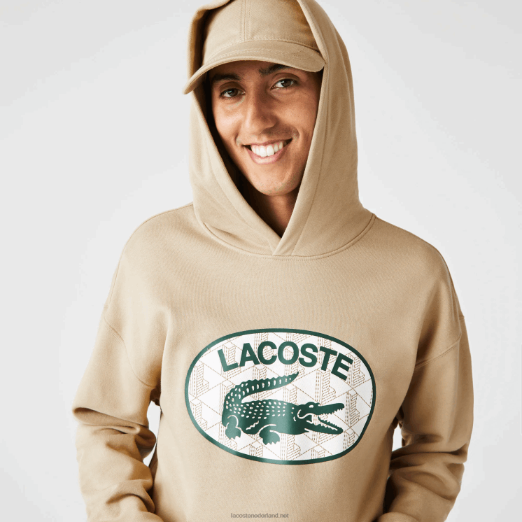 Lacoste losvallend sweatshirt met capuchon en merkmonogram 0828H971 beige 02s Heren