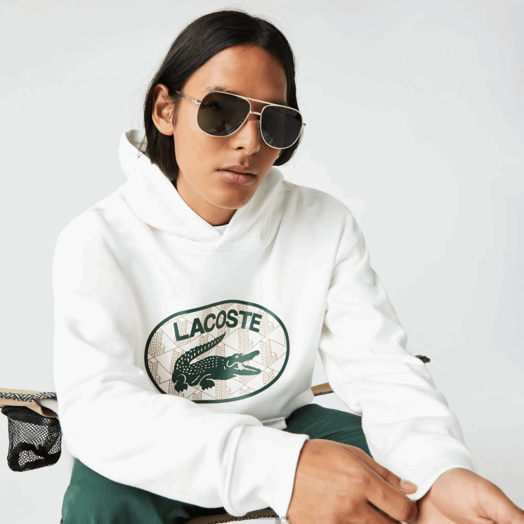 Lacoste losvallend sweatshirt met capuchon en merkmonogram 0828H972 wit 70v Heren