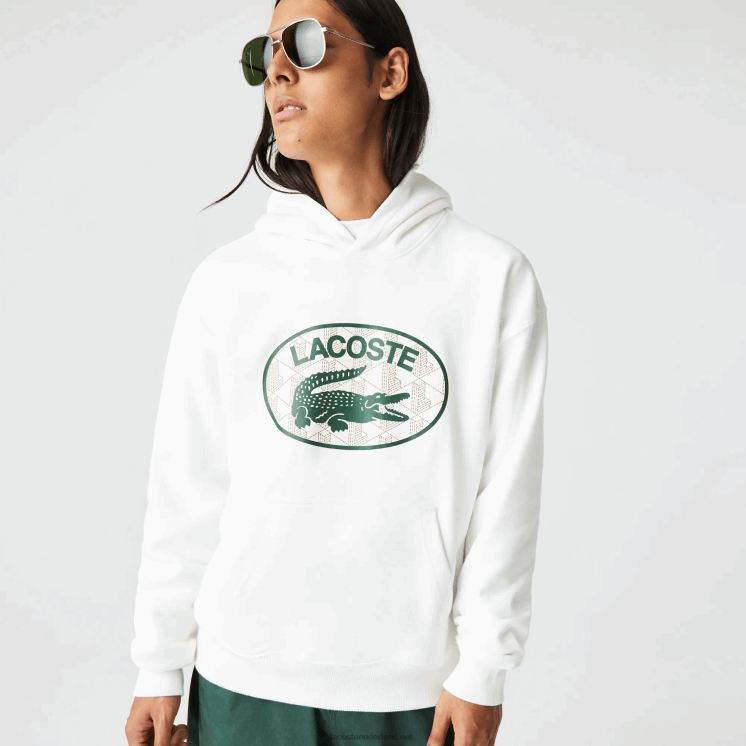 Lacoste losvallend sweatshirt met capuchon en merkmonogram 0828H972 wit 70v Heren