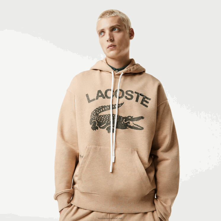 Lacoste losvallend sweatshirt met krokodillencapuchon 0828H968 beige 4jw Heren
