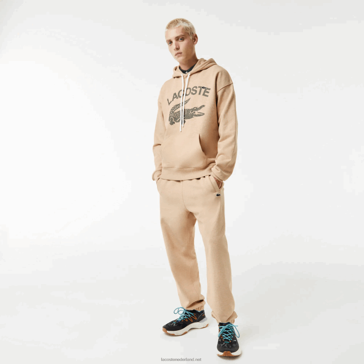 Lacoste losvallend sweatshirt met krokodillencapuchon 0828H968 beige 4jw Heren