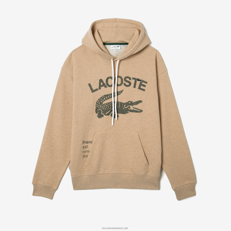 Lacoste losvallend sweatshirt met krokodillencapuchon 0828H968 beige 4jw Heren