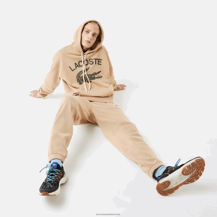 Lacoste losvallend sweatshirt met krokodillencapuchon 0828H968 beige 4jw Heren